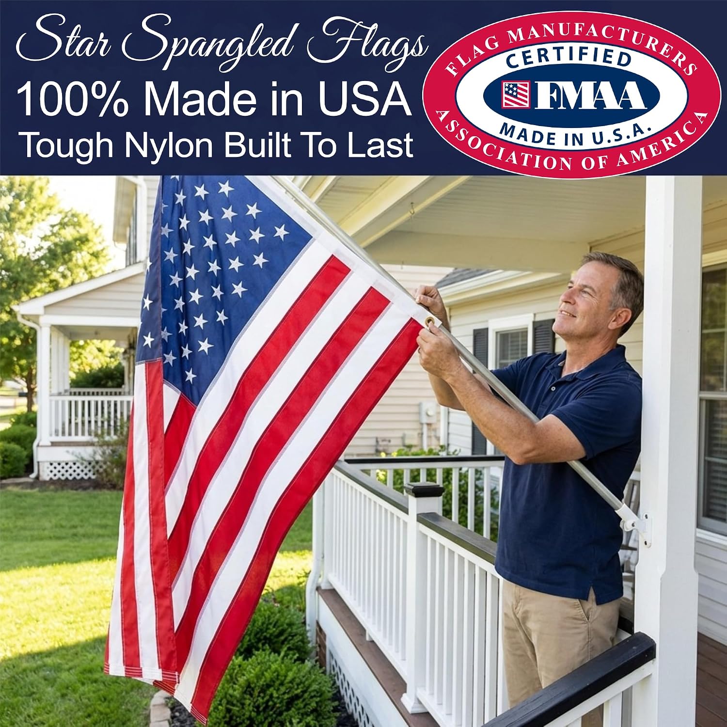 American Flag 4x6-100% Made In USA using Tough, Long Lasting Nylon Built for Outdoor Use, Featuring Embroidered Stars and Sewn Stripes plus Superior Quadruple Stitching on the Fly End