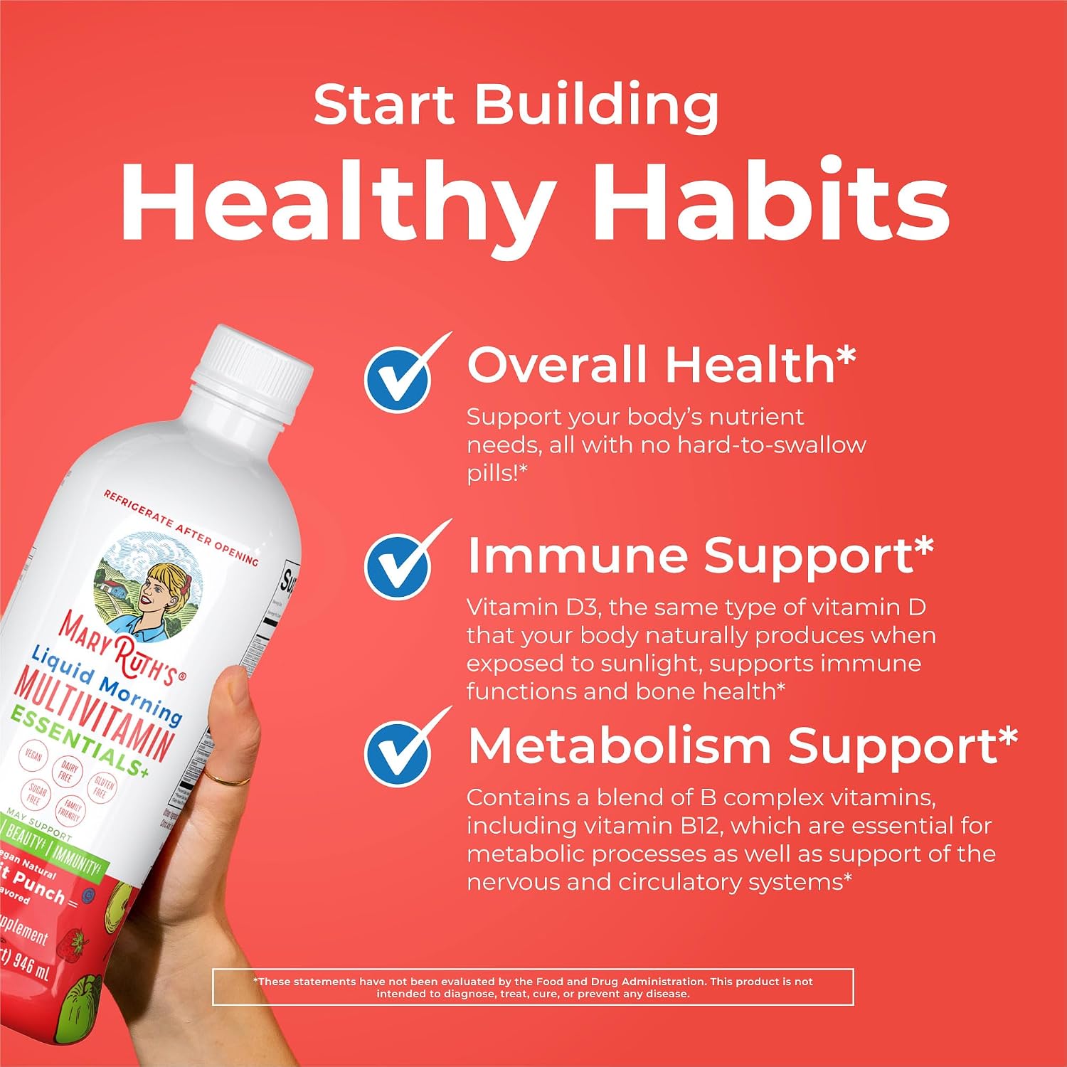 MaryRuth's Liquid Morning Multivitamin Essentials+, 2 Flavors, Vegan, 32oz