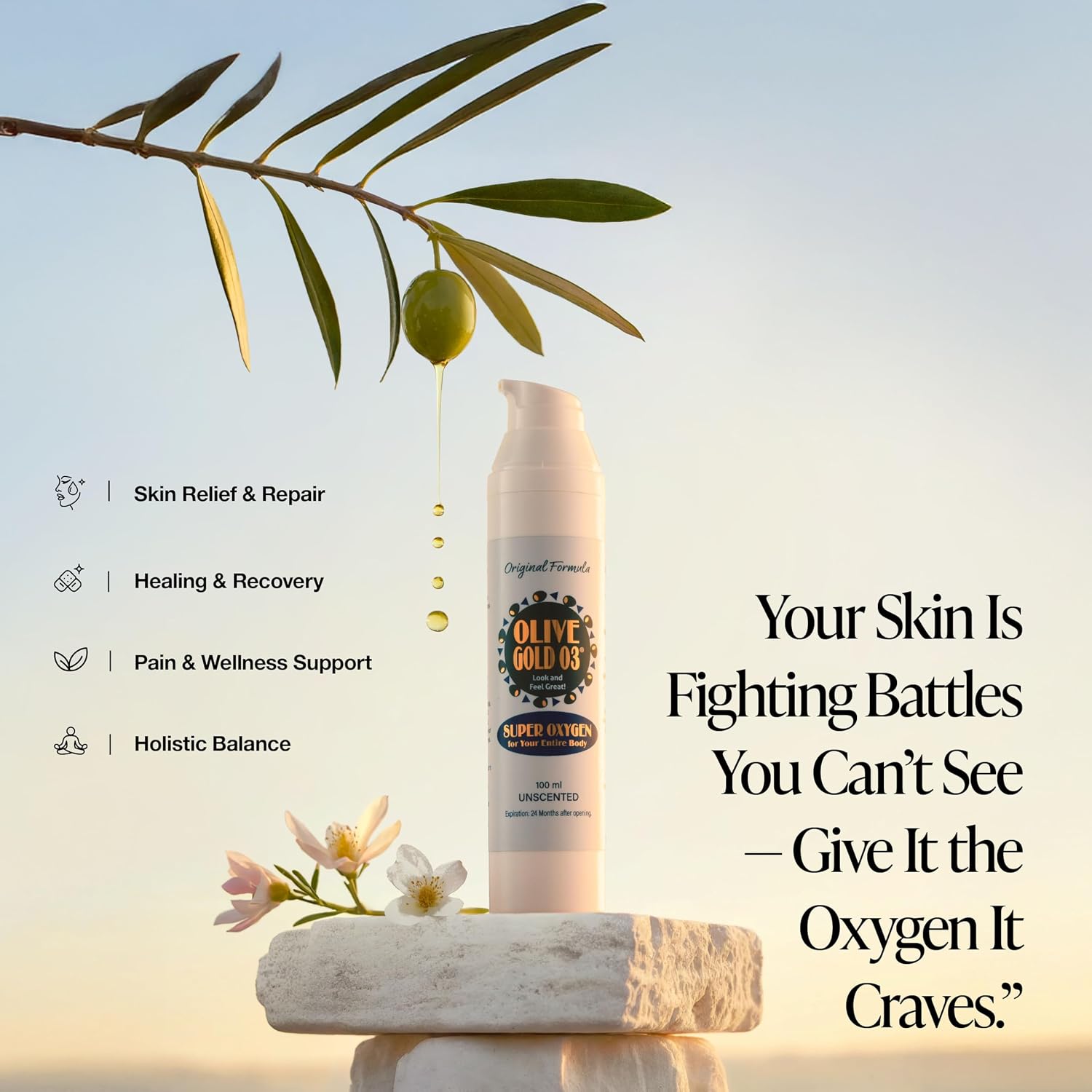 Olive Gold O3 Skin Care Lotion – Ozonated Olive Oil Moisturizer for Face & Body, Natural Hydration & Anti-Aging Support (4oz)