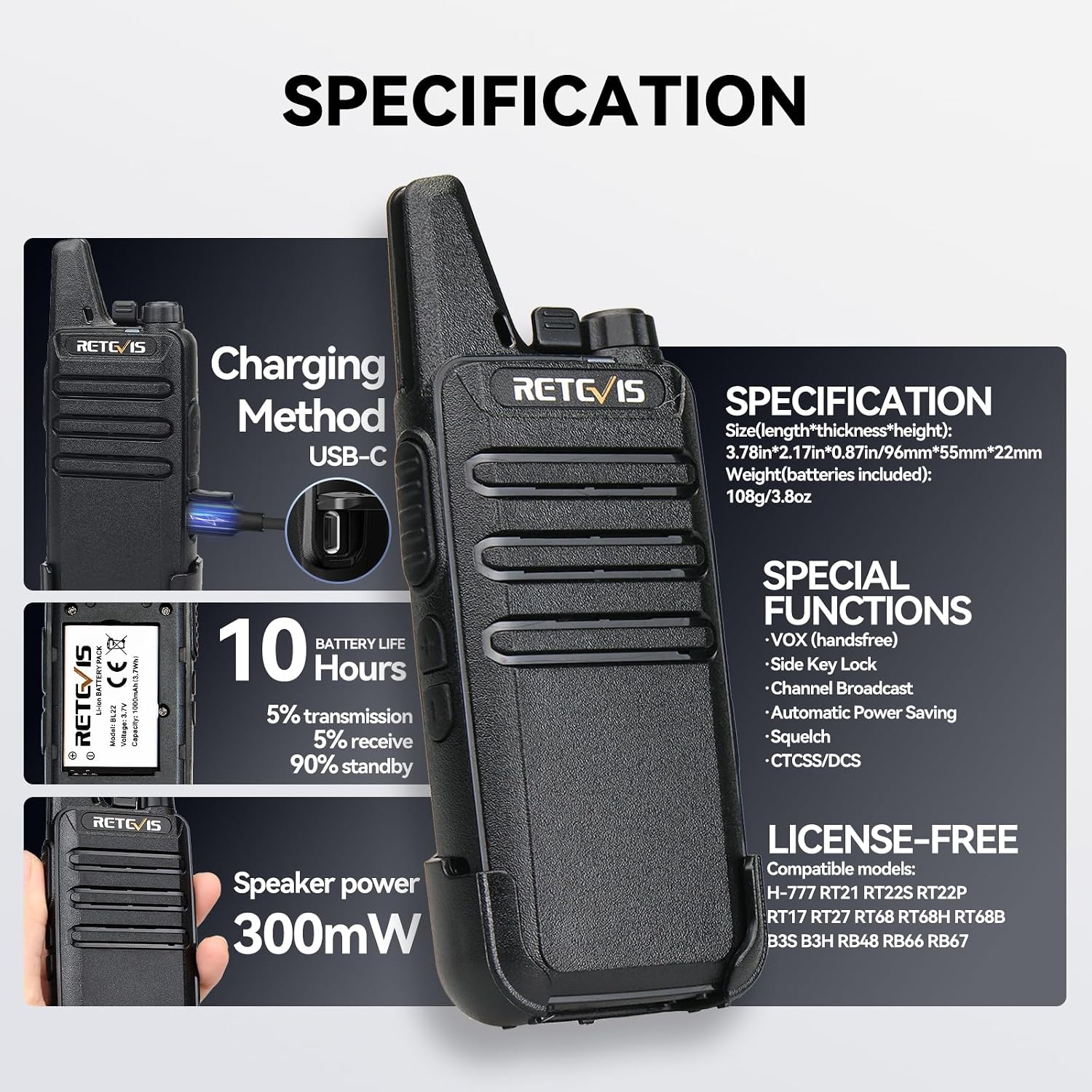Retevis RT22 Commercial FRS Walkie Talkies Rechargeable Long Range (6 Pack) | Slim & Lightweight 2 Way Radio, For K-12 & Retail, Comfortable for All-Day Wear, Loud & Clear Audio, Charge 6 Radios At Once