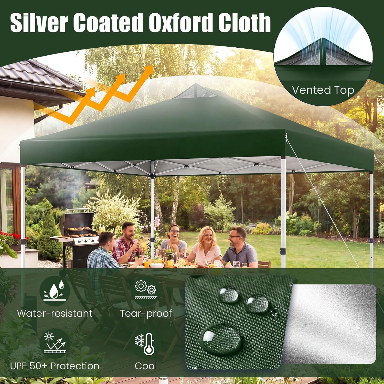 Tangkula 10 x10 Ft Pop Up Canopy with Center Lock, UPF 50+ One-Button Setup Outdoor Canopy Tent with Roller Bag, 4 Sand Bags, Heavy-Duty Steel Frame