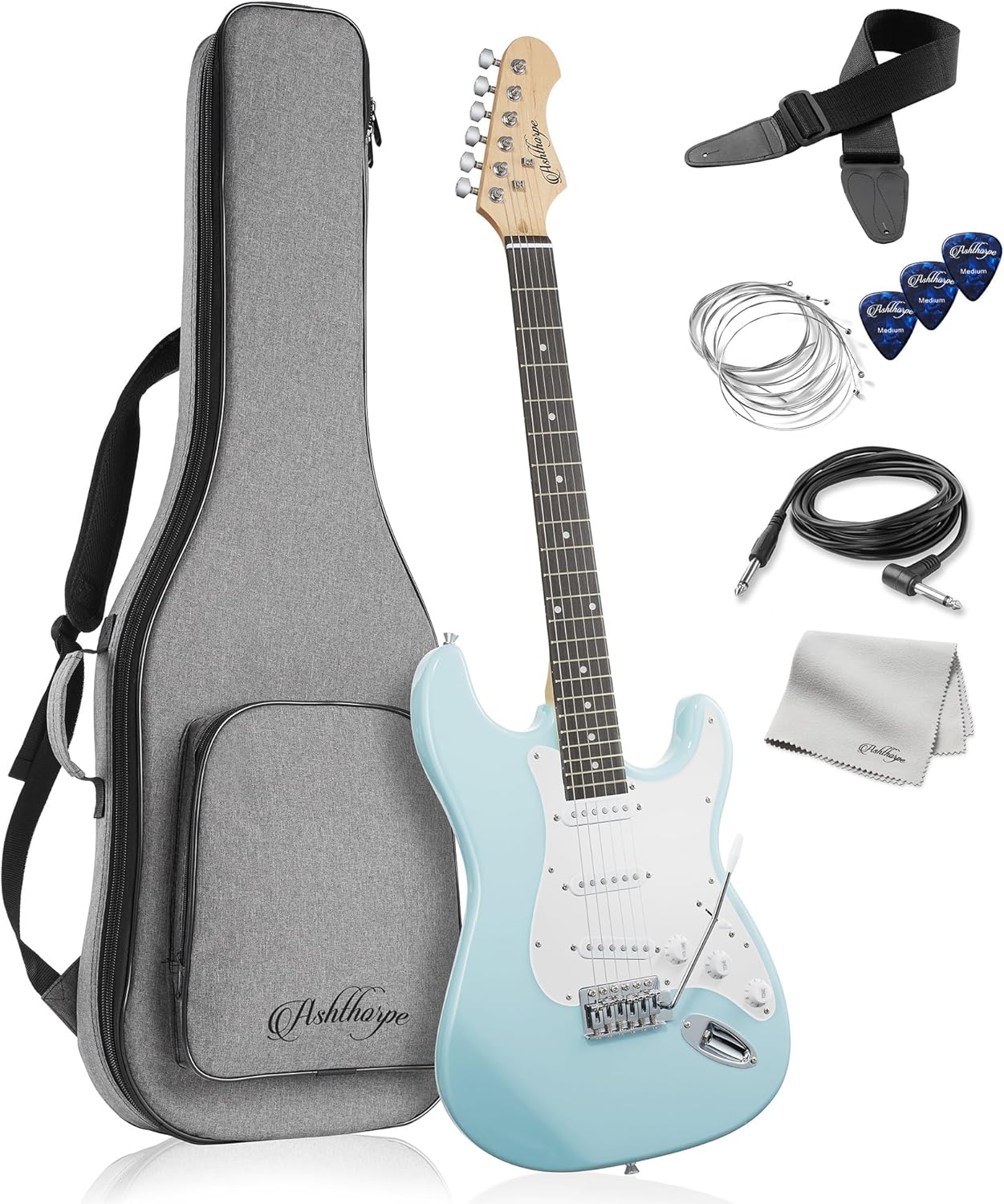 Ashthorpe 39-Inch Electric Guitar (Blue-Black), Full-Size Guitar Kit with Padded Gig Bag, Tremolo Bar, Strap, Strings, Cable, Cloth, Picks
