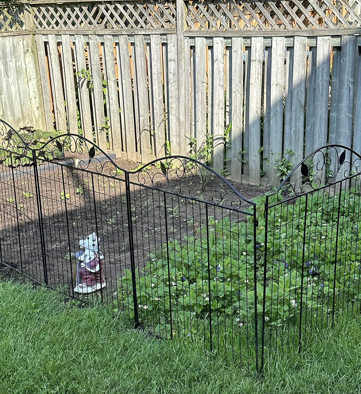 4 Pack 44" H 36" W (Linear Length 12 feet) Black Coated Heavy Duty Steel Decorative Garden Fence Each Panel with 2 Leaves
