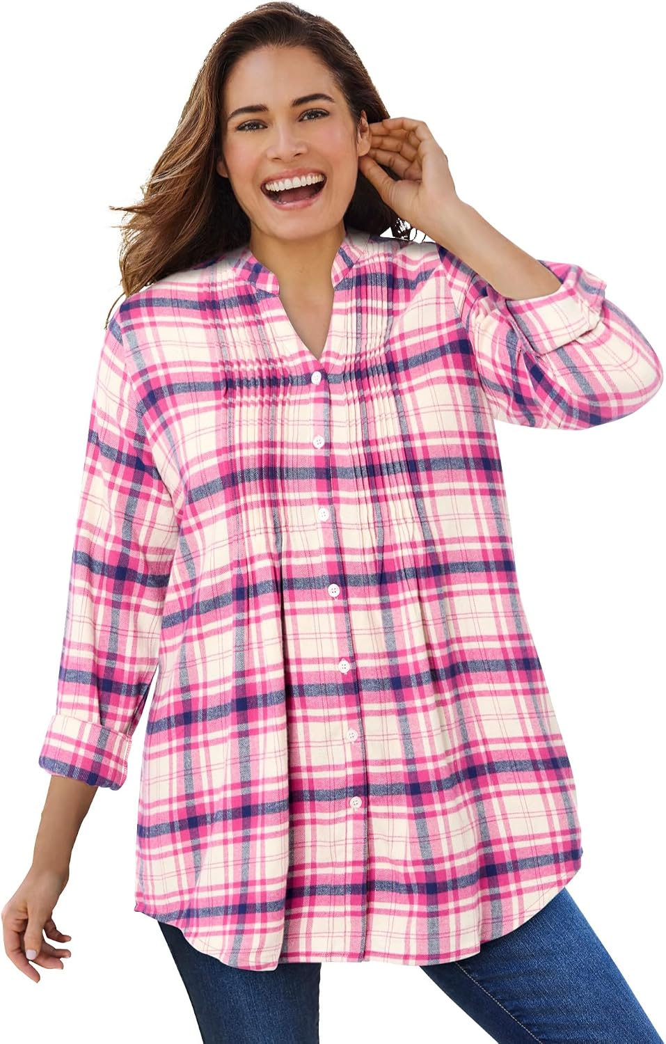 Woman Within Pintucked Flannel Shirt