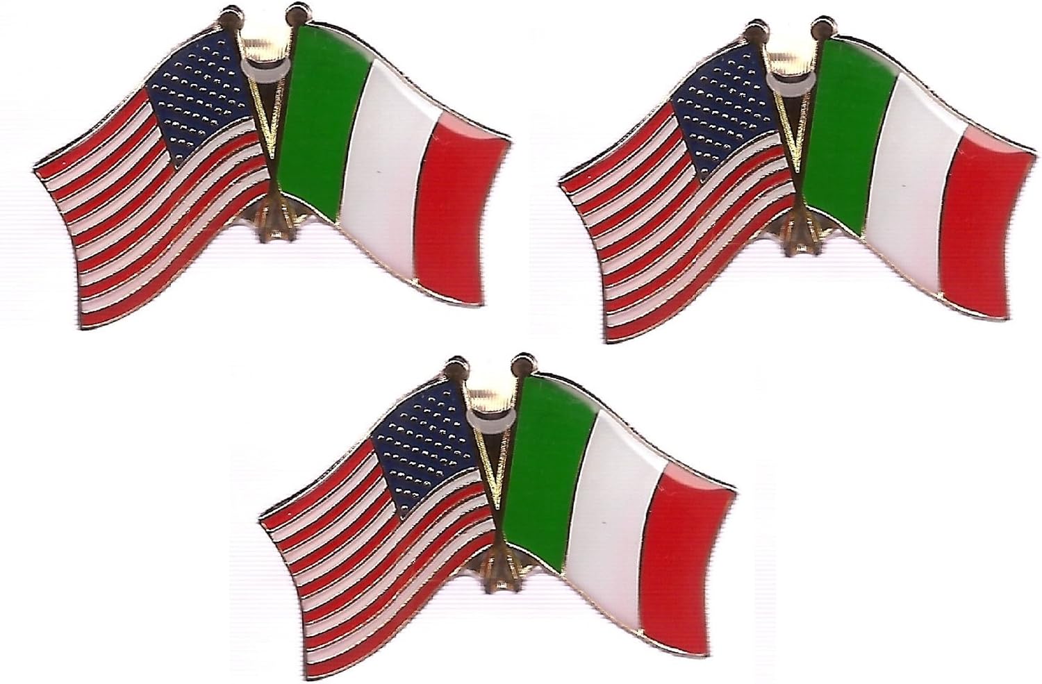 3 National Country Flag Crossed Enamel Flag Pins Pack of 3 Friendship Double Flags