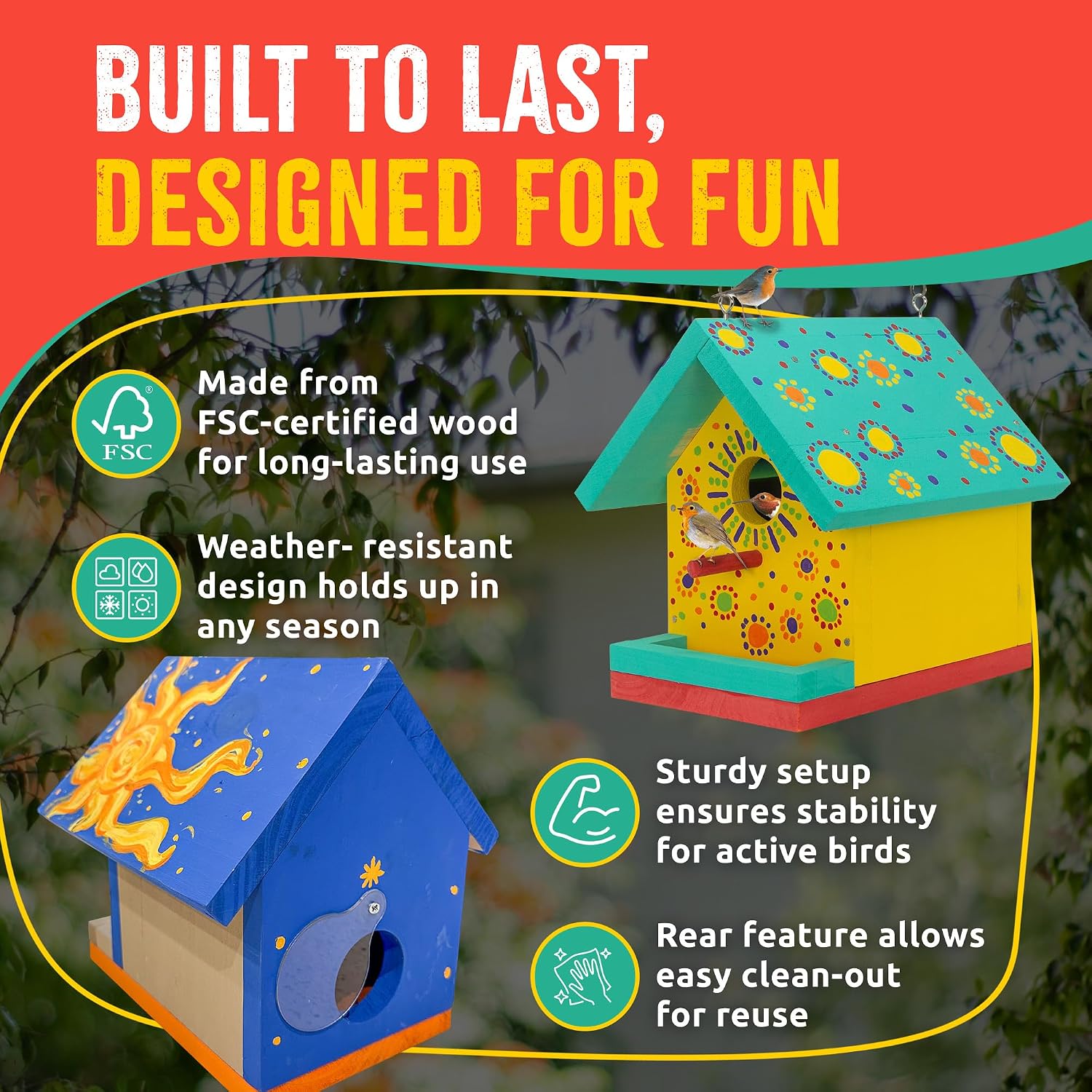 Jr Bird House Kit, DIY Cedar Wood Birdhouse for Outdoors with Paint