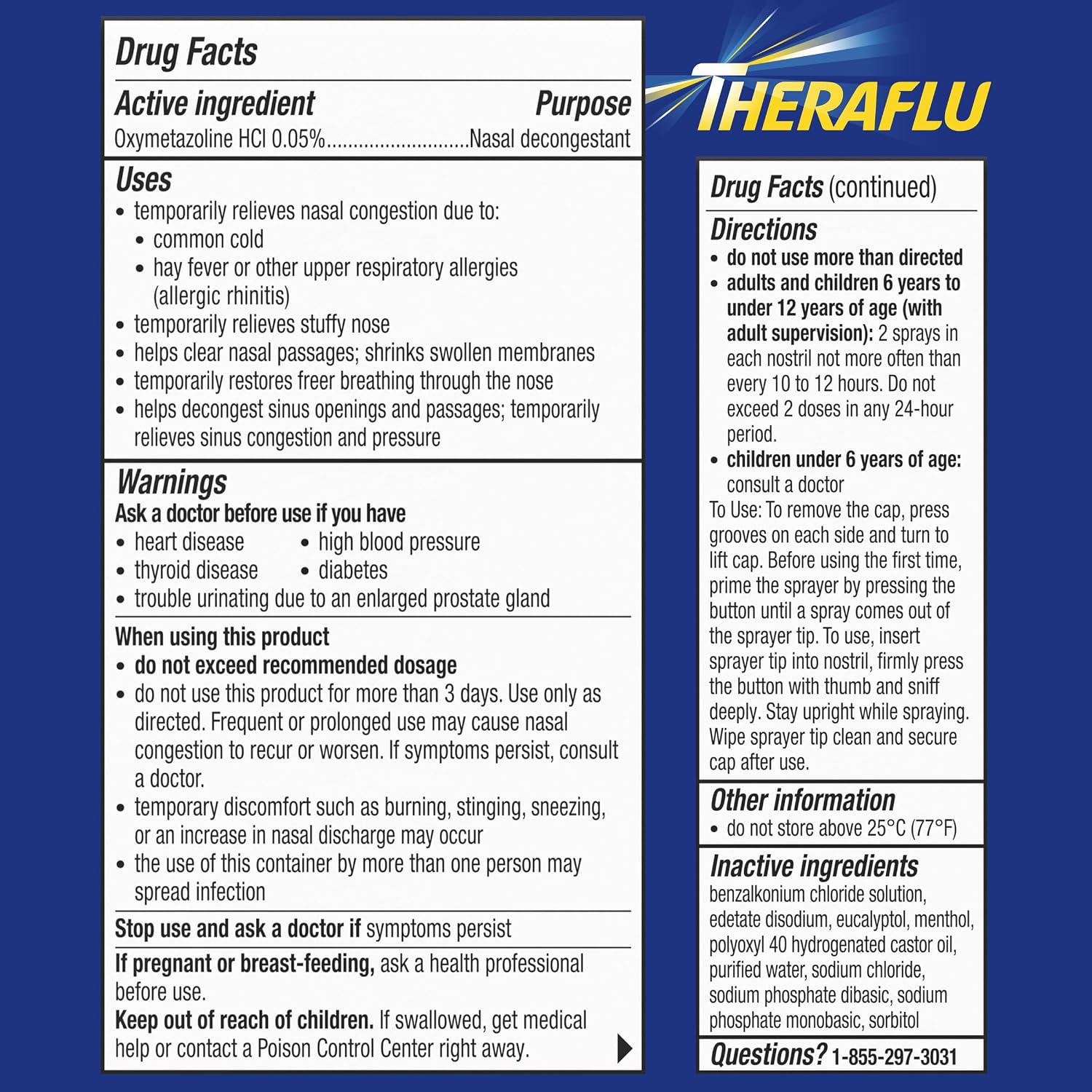 Theraflu Severe Congestion Relief Nasal Mist + Cooling, 0.34 fl oz | Oxymetazoline HCI 0.05% Nasal Decongestant