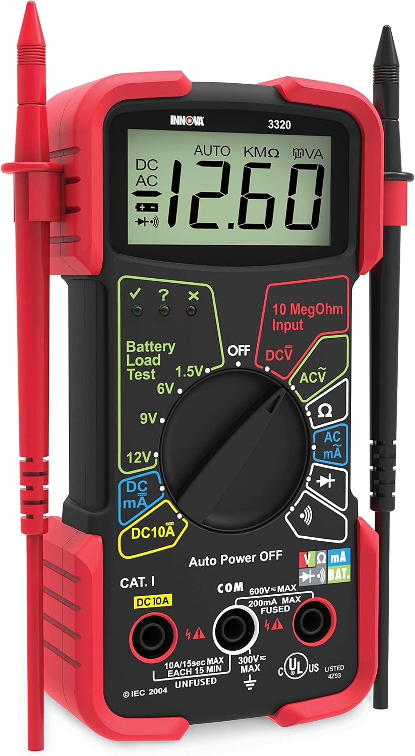 INNOVA 3320 Auto-Ranging Digital Multimeter, Red & Black | Automotive meter for car audio and car stereo install tools