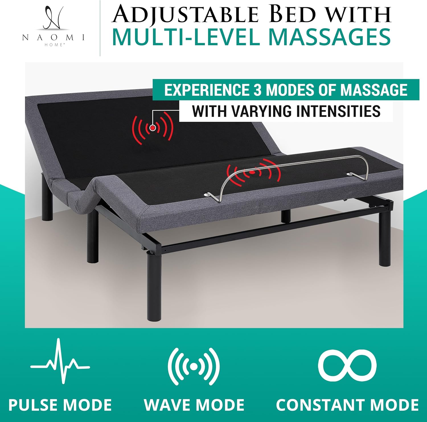 Naomi Home Idealbase Twin XL Adjustable Bed Frame with Lumbar Support | Twin Xl Adjustable Bed With Lumbar Support, Head & Foot Incline, Massage, Usb Ports, Wireless Remote & Zero Gravity