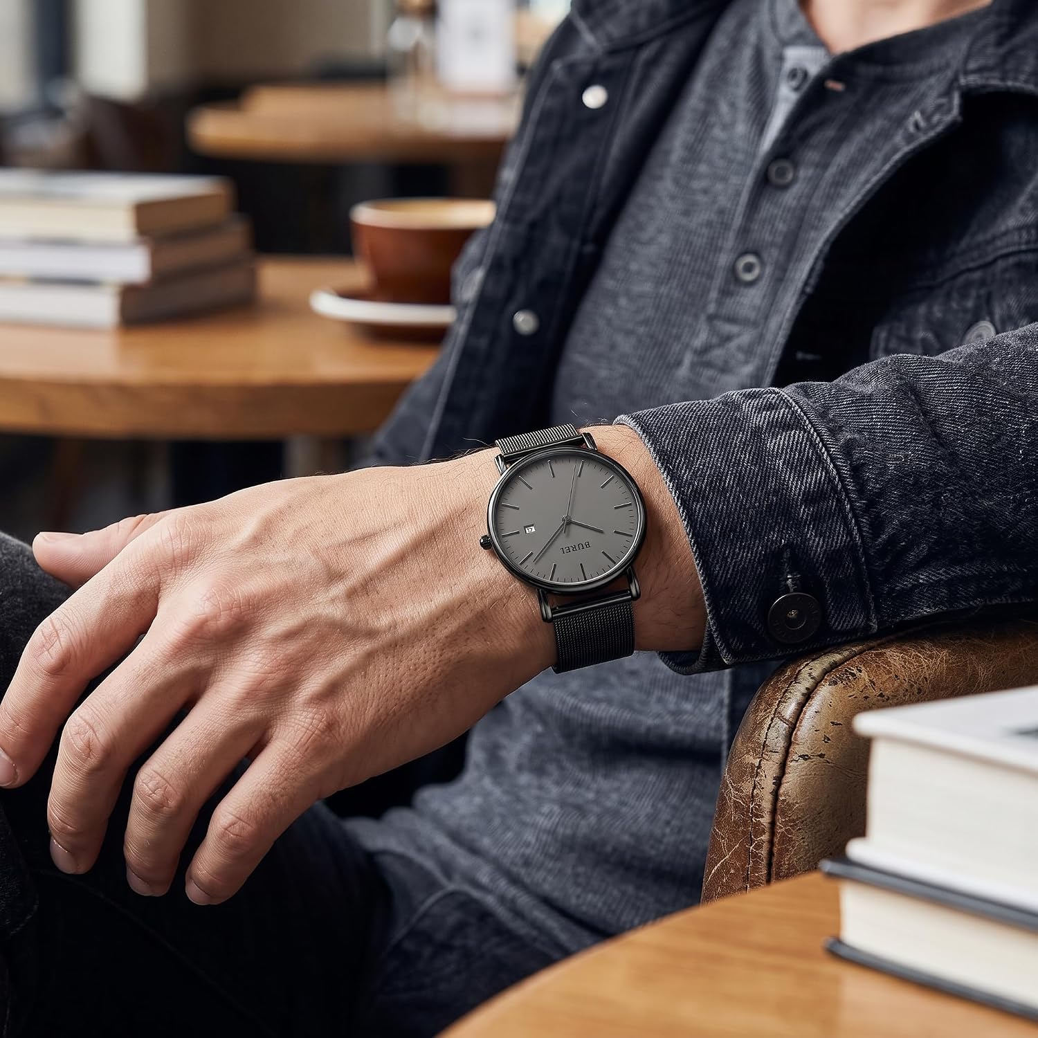 BUREI Men Wrist Watches Fashion Minimalist Thin Analog Quartz Waterproof Watches for Men, Refined Gifts for Men, Boyfriend, Husband, Dad