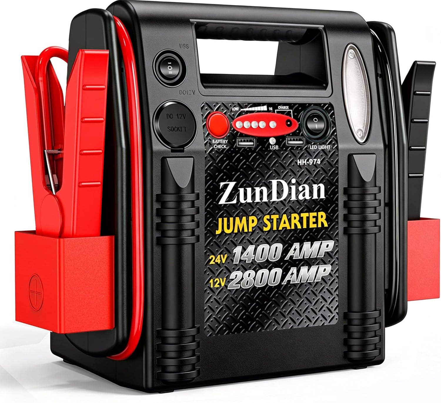 12V/24V Jump Starter - ZunDian 2800/1400 Amp Heavy Duty Battery Booster Pack, Portable Emergency Power for Cars, Trucks, SUVs, Tractors