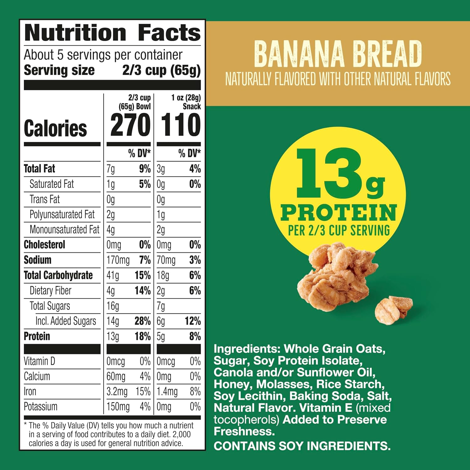 Nature Valley Oats & Honey Protein Granola, Resealable Pouch, 11 oz | 13g Protein & 33g Whole Grain per Serving, Good Source of Fiber, No Artificial Flavors or Colors