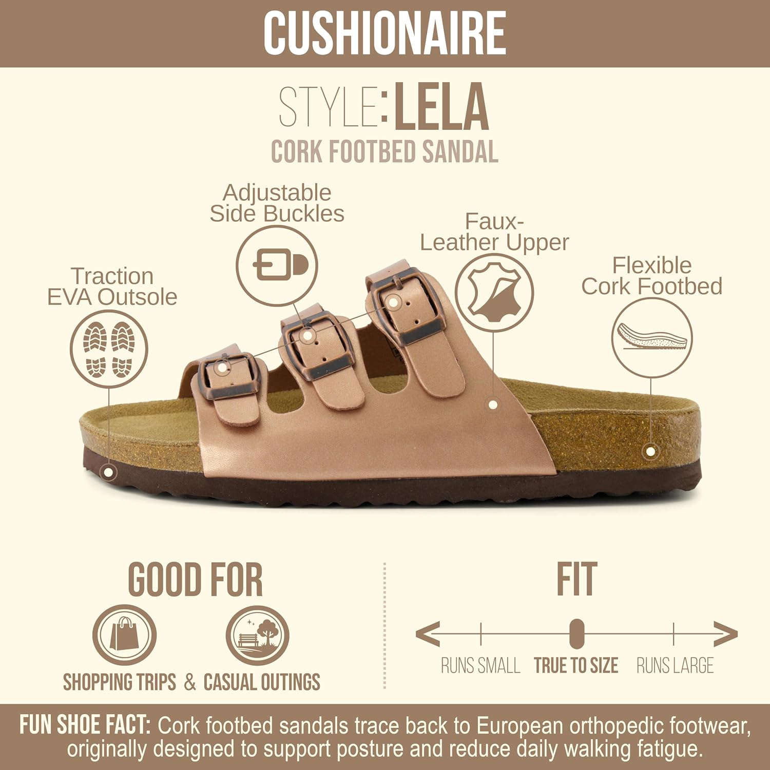 CUSHIONAIRE Women's Lela Cork footbed Sandal with +Comfort