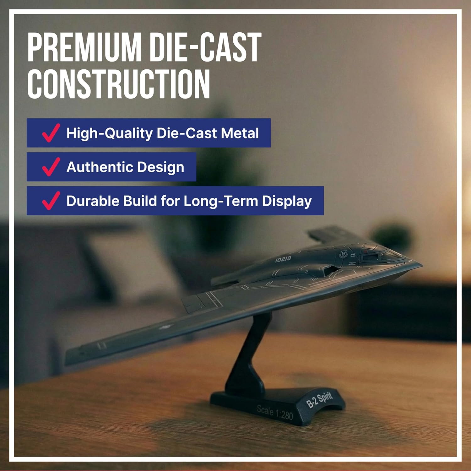 Postage Stamp USAF B-2 Spirit Stealth Bomber Die-Cast Model – 1:280 Scale Long-Range Strategic Aircraft Replica with Display Stand, Highly Detailed