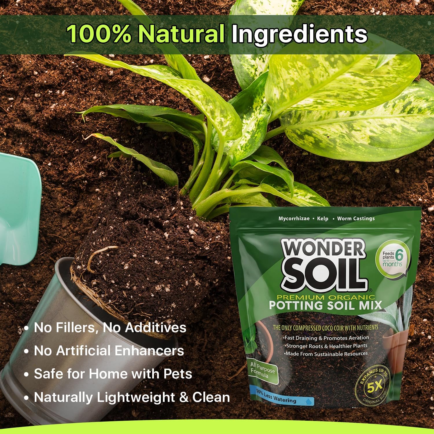 WONDER SOIL | Organic Potting Soil | 12 QUARTS of Ready to Plant Coco Coir Fully Loaded with Nutrients | 3 LBS Bag Expands to 12 Quarts of Indoor