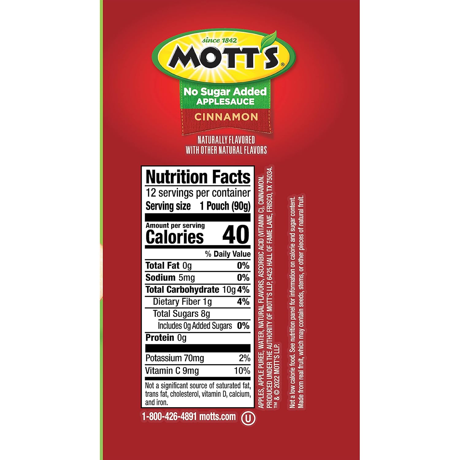 Mott's No Sugar Added Strawberry Applesauce, 3.2 Oz Clear Pouches, 48 Count (4 Packs Of 12), Good Source Of Vitamin C, No Artificial Flavors
