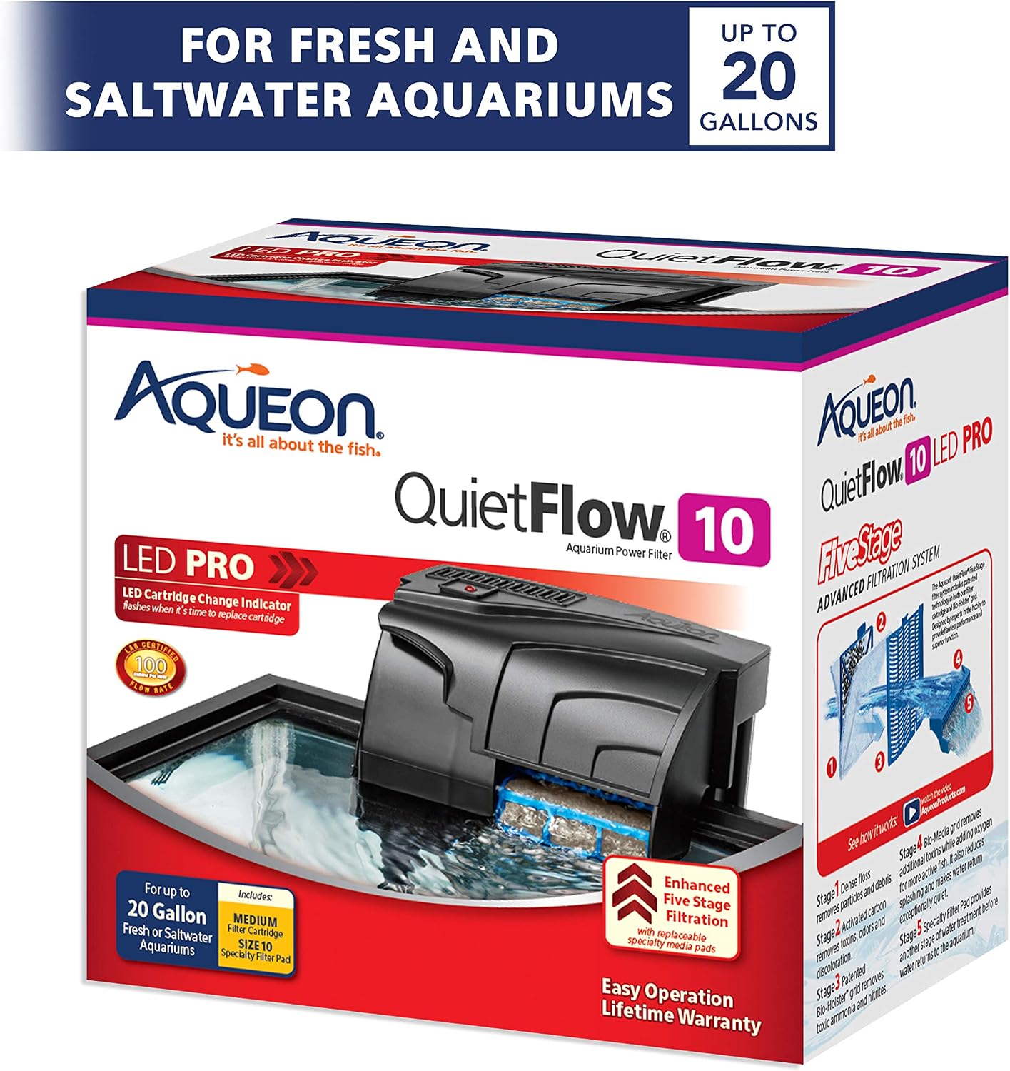 Aqueon QuietFlow 30 LED PRO Aquarium Fish Tank Power Filter For Up To 45 Gallon Aquariums
