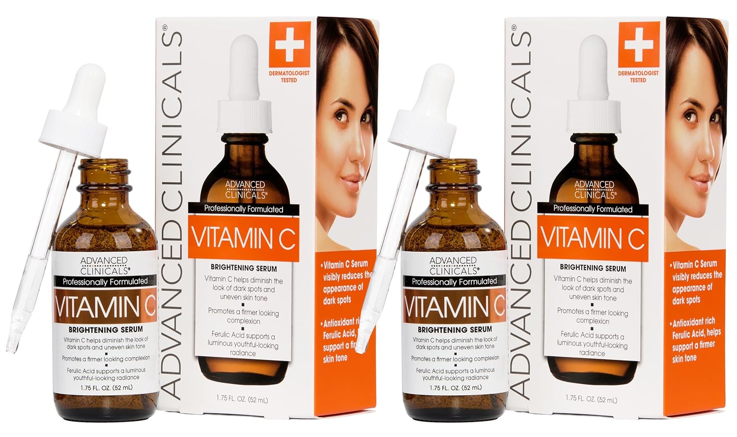 Advanced Clinicals Brightening Vitamin C Serum For Face With Glycolic Acid + Lactic Acid | Vitamin C Eye Serum Face Moisturizer For Improving Look Of Dark Spots & Uneven Complexion, 1.75 Fl Oz
