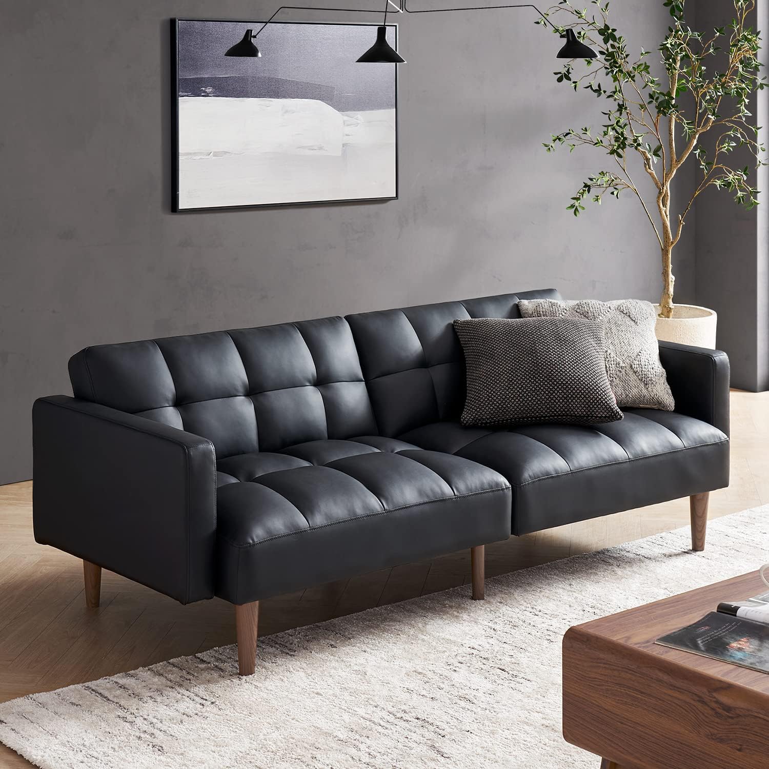 mopio 76.4" Futon Sofa Bed Chevron Styled, Sleeper Couch (Old Rosa Velvet)
