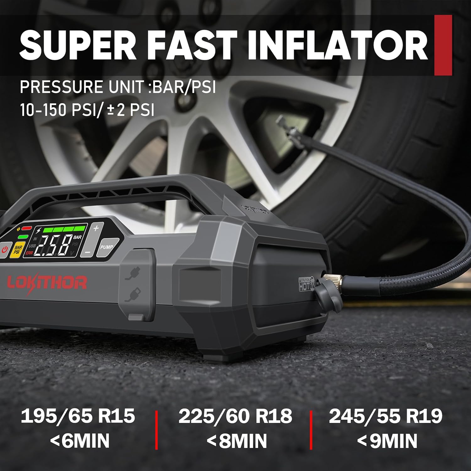 LOKITHOR JA400 Jump Starter with Air Compressor(7.5L Gas & 5.5L Diesel) | 1750A 12V Portable Jumper Box | 150PS 40LPM Tire Inflator, Digital Display