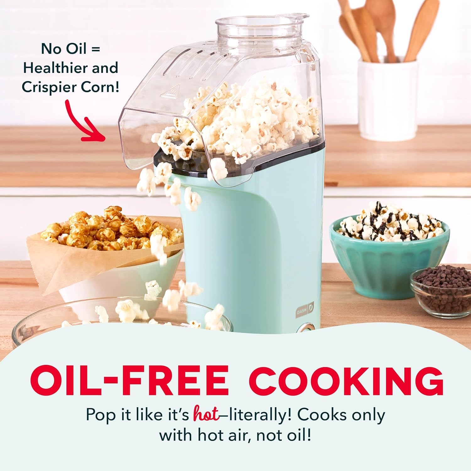 Dash Fresh Pop Popcorn Maker, 16-Cup Hot Air Popper, Aqua | Electric Popcorn Machine, Oil-Free Air Popped Popcorn, Built-In Measuring Cup & Butter Melting Tray, Movie Night Snacks