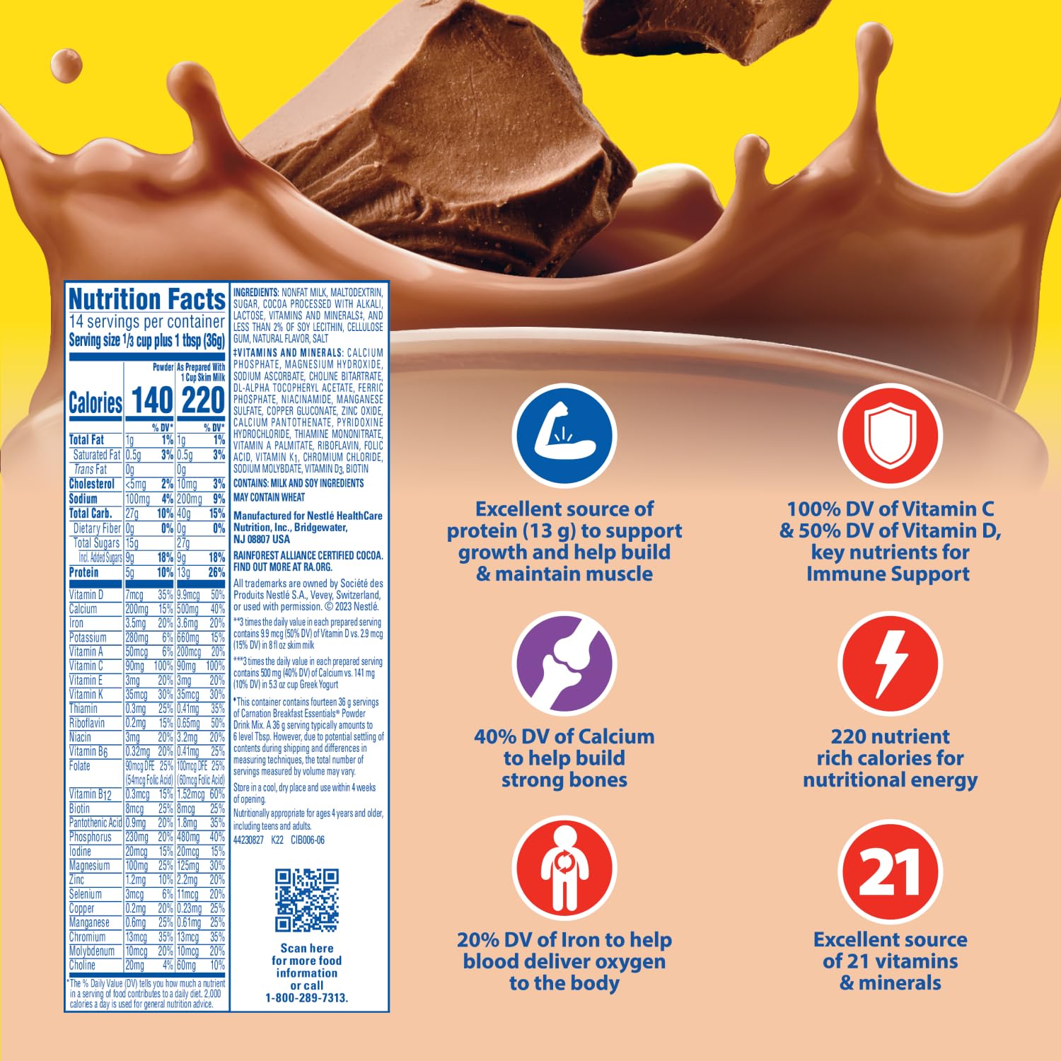 Carnation Breakfast Essentials Powder Drink Mix, Chocolate, 17.7 Ounce 6 pk