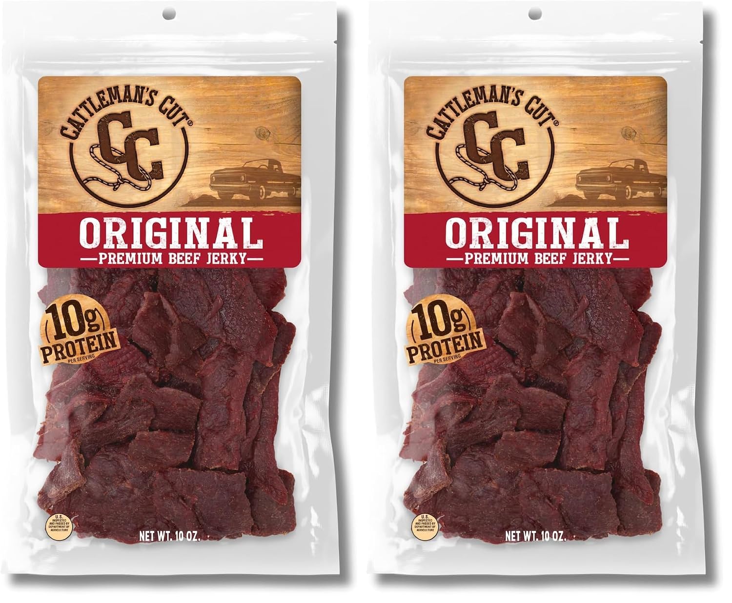 Cattleman's Cut Original Beef Jerky, Premium Marinated Steak High Protein Meat Snacks, Keto Friendly, Gluten Free, Carnivore Travel Snack, Resealable Bag, 10 Ounces