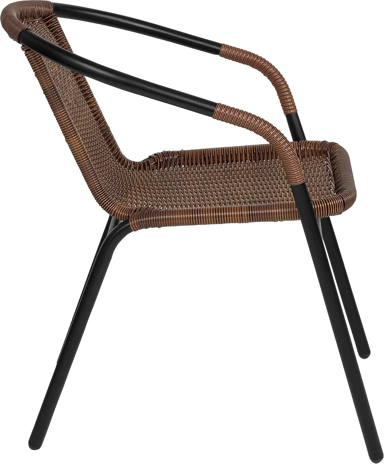 Flash Furniture Lila Modern Rattan Indoor/Outdoor Stackable Dining Chairs, Stacking Rattan Bistro Chairs for Patio or Restaurant, Set of 4, Brown | Commercial Grade, Indoor/Outdoor Use