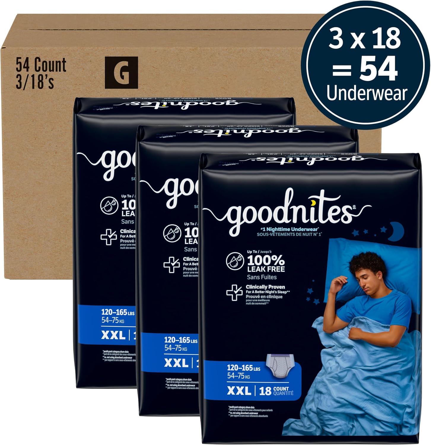Goodnites Boys' Nighttime Bedwetting Underwear, Size S/M (43-68 lbs), 44 Ct (2 Packs of 22), Packaging May Vary