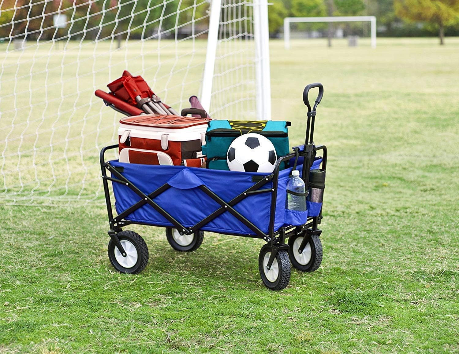 Mac Sports Heavy Duty Steel Frame Collapsible Folding 150 Pound Capacity Outdoor Camping Garden Utility Wagon Yard Cart, Red