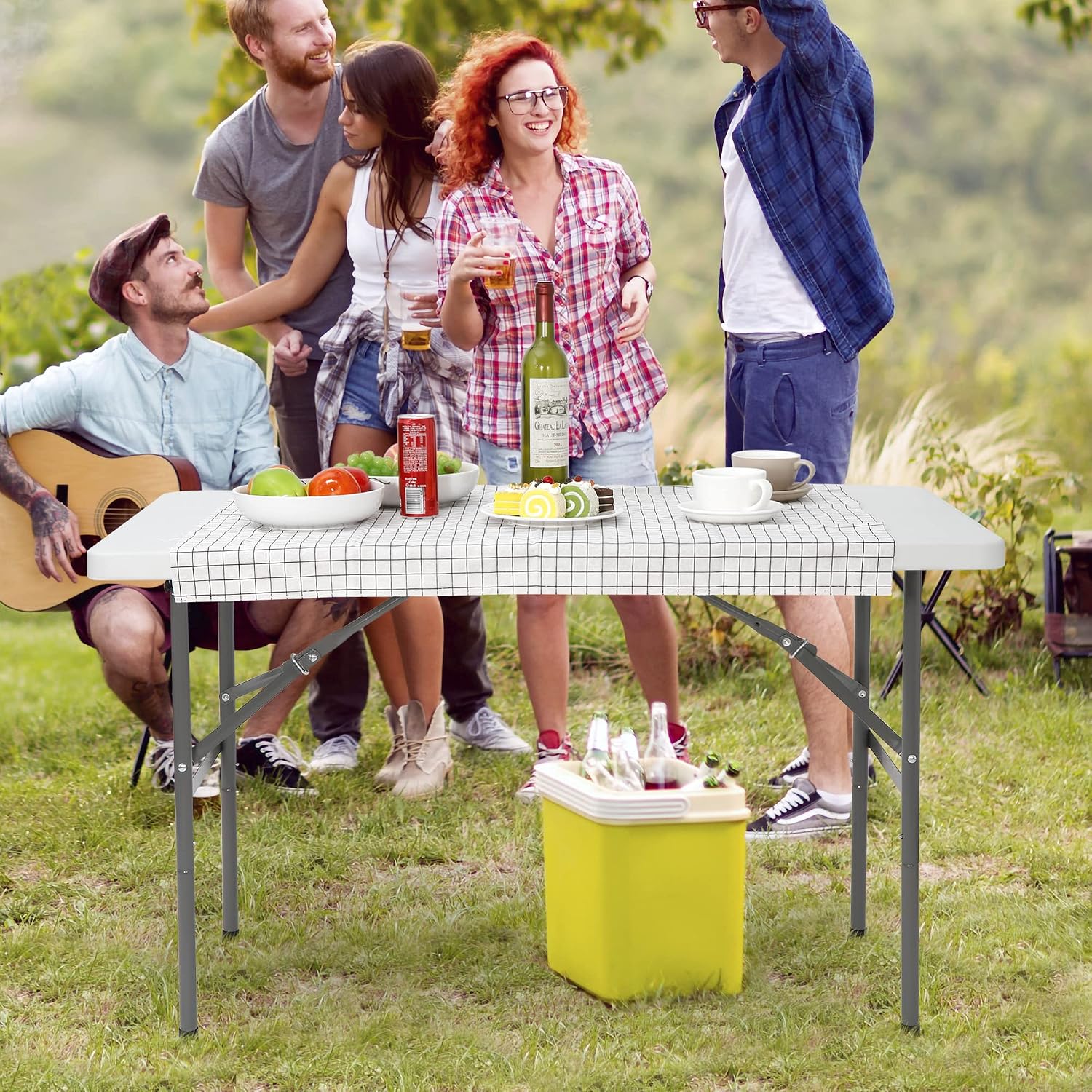 SUPER DEAL 6FT Folding Table for Indoor Outdoor, Portable Heavy Duty Fold-in-Half Plastic Dining Picnic Party Camping Table with Carrying Handle
