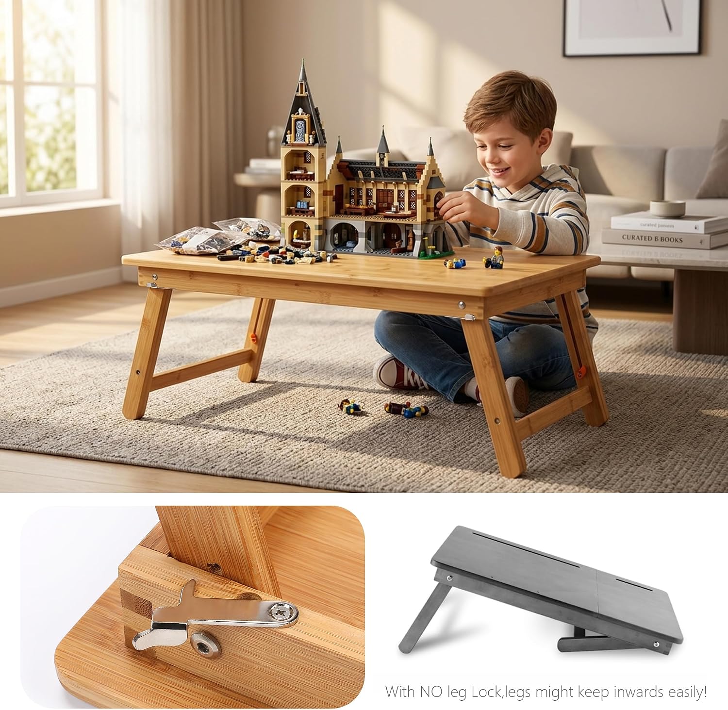 Nnewvante Large Floor Desk Foldable Tray for Adults, Bamboo 33.5 x 17.7in