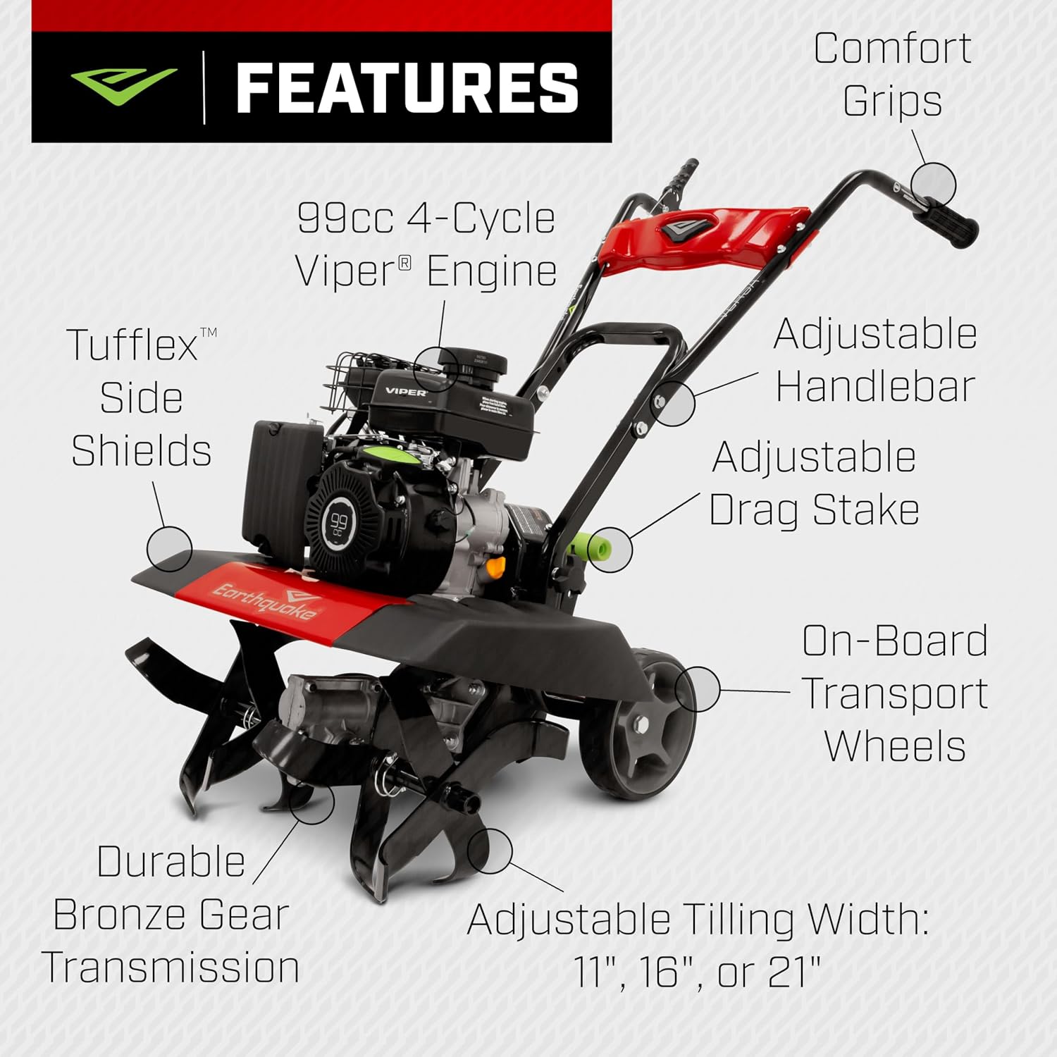 Earthquake 20015 Versa 2-in-1 Tiller Cultivator with a 99cc 4-Cycle Viper Engine, 2-in-1 Front Tine Tiller and Cultivator