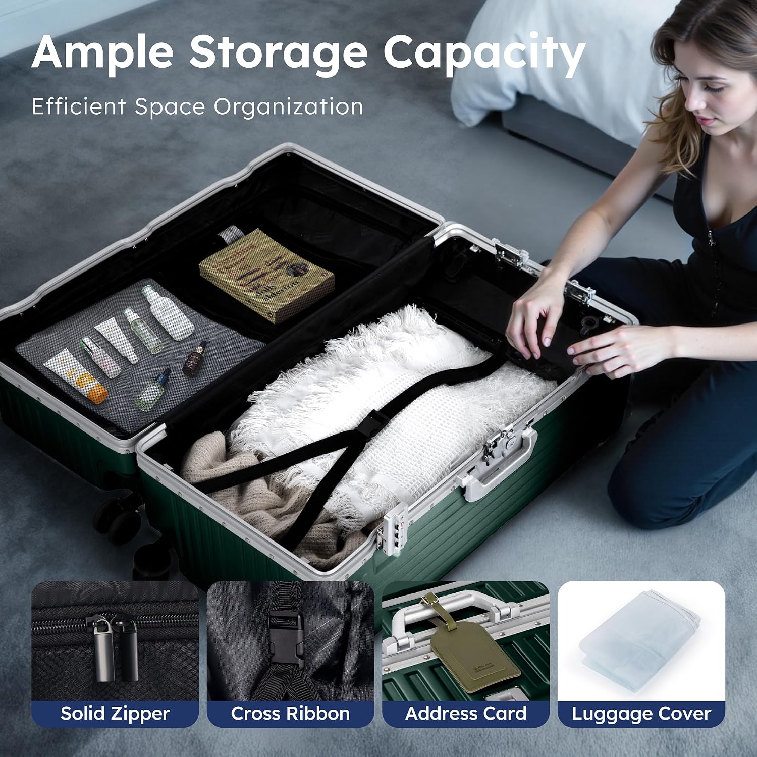 ALPHA CAMP Trunk Luggage 28 Inch with Aluminum Frame Zipperless Suitcase | Large Checked Thickened 3-Layer PC Hardside Luggage with TSA Lock,Charging Port,Cup Holder and Spinner Wheels for Travel