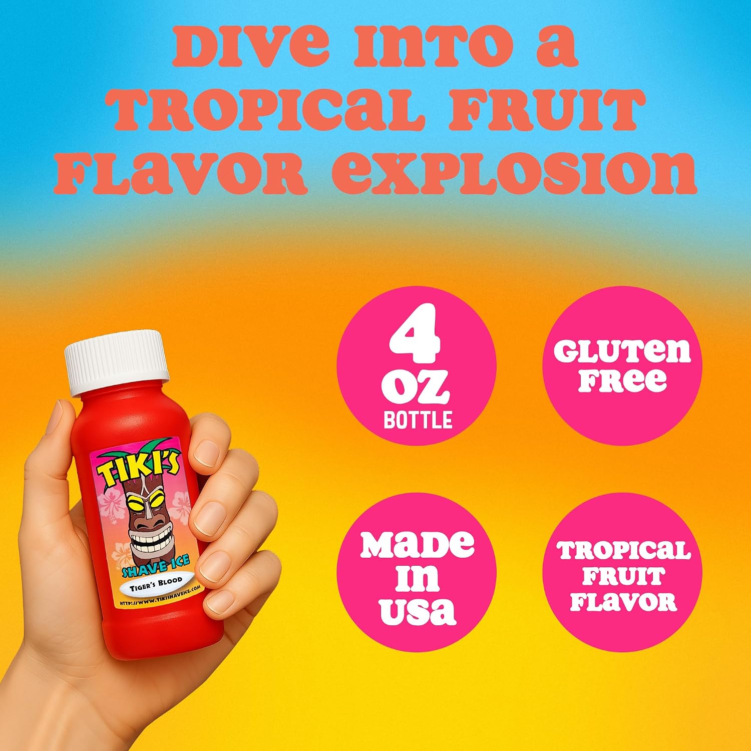 Tiki's Shave Ice Syrup Concentrate for Snow Cones & Shaved Ice - Natural Syrup for Beverages & Desserts - Ideal for Snow Cone