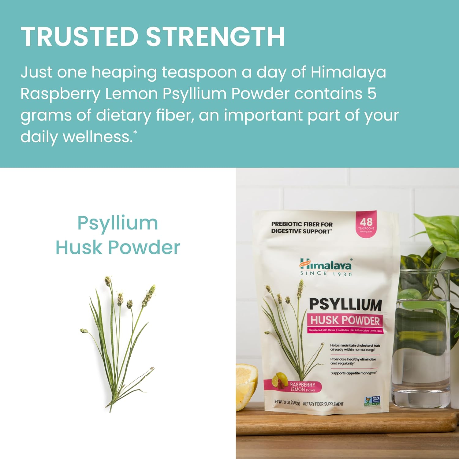 Himalaya USDA Organic Psyllium Whole Husk Powder, Natural Daily Fiber Supplement, Regularity, Appetite Management, Non-GMO, 56-Tablespoon Supply, Unflavored, 12 Oz