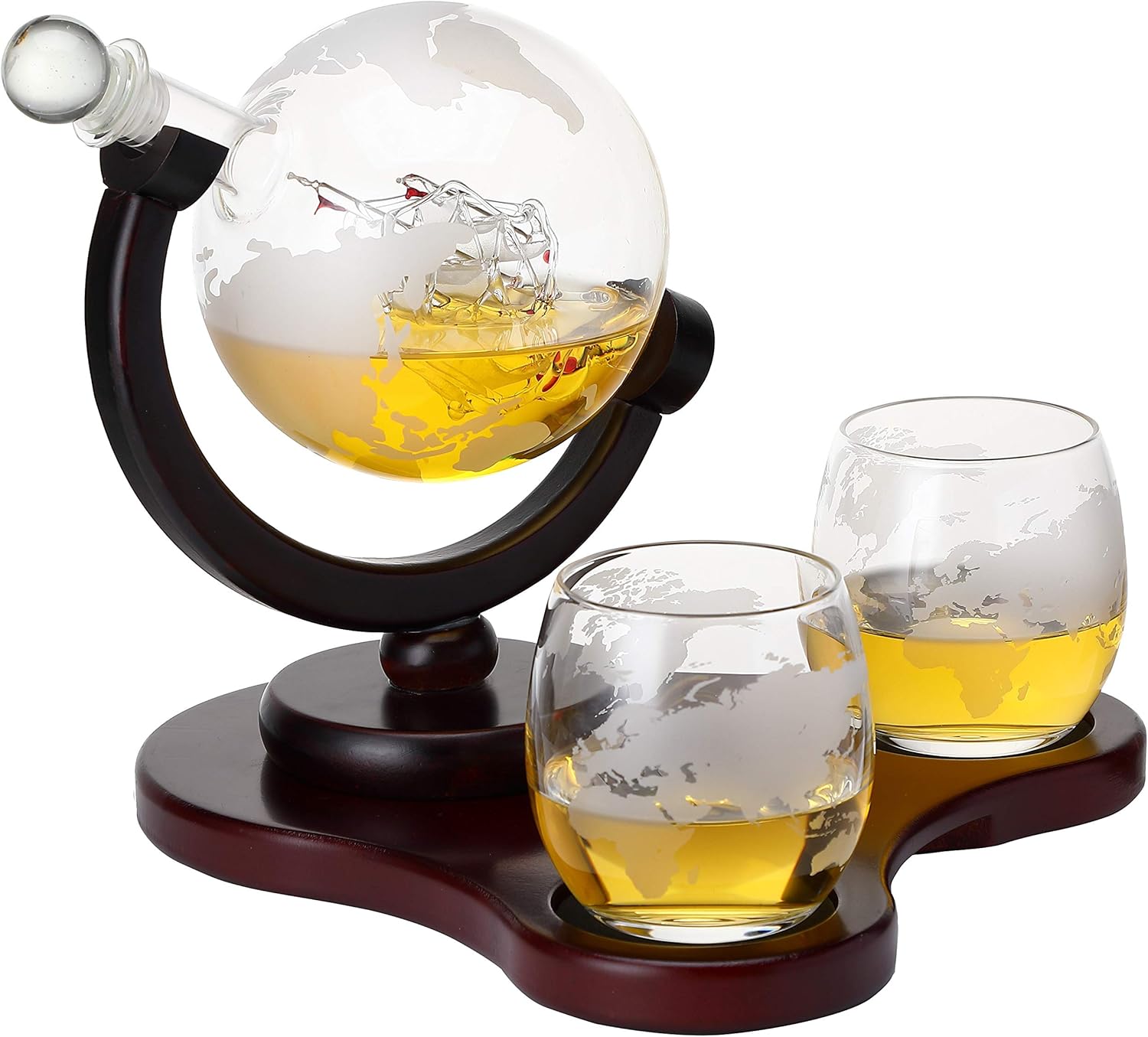 Whiskey Globe Decanter Set with 2 Glasses in Gift Box - Whiskey decanter for Liquor, Whiskey, Brandy, Gin, Rum, Tequila, Vodka