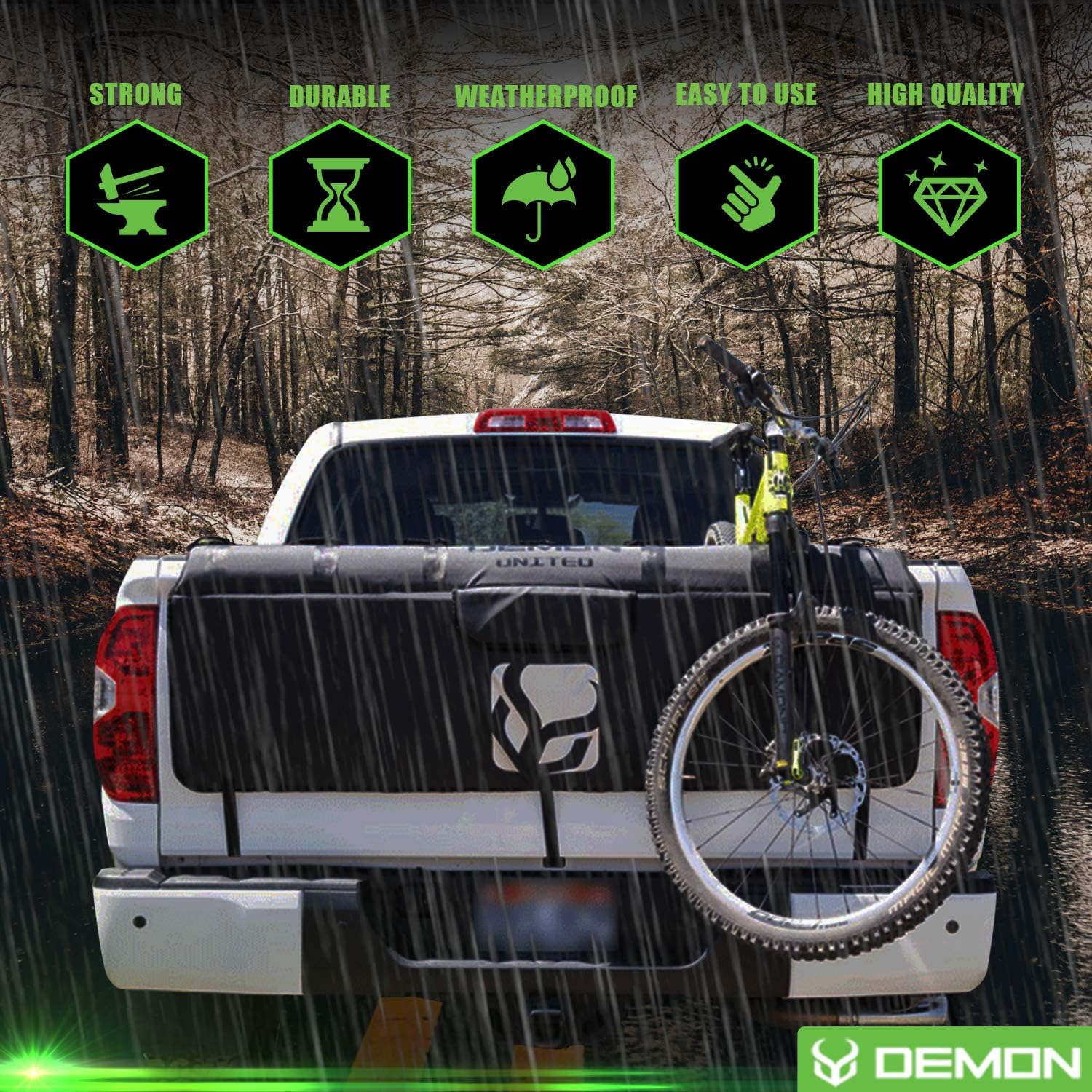 Demon Tailgate Pad for Mountain Bikes with Tool Pocket for Mechanic Tools/Tailgate Cover with Secure Bike Frame Straps