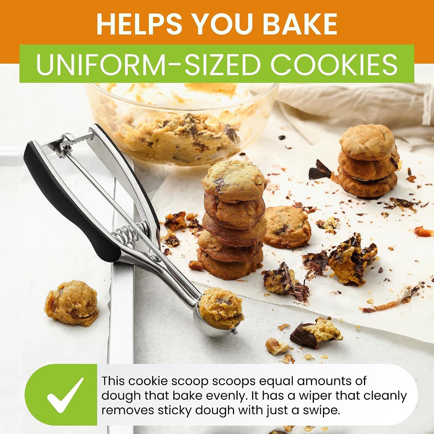 Spring Chef Medium Stainless Steel Cookie Scoop, #40, 1.7 Tablespoon, Black