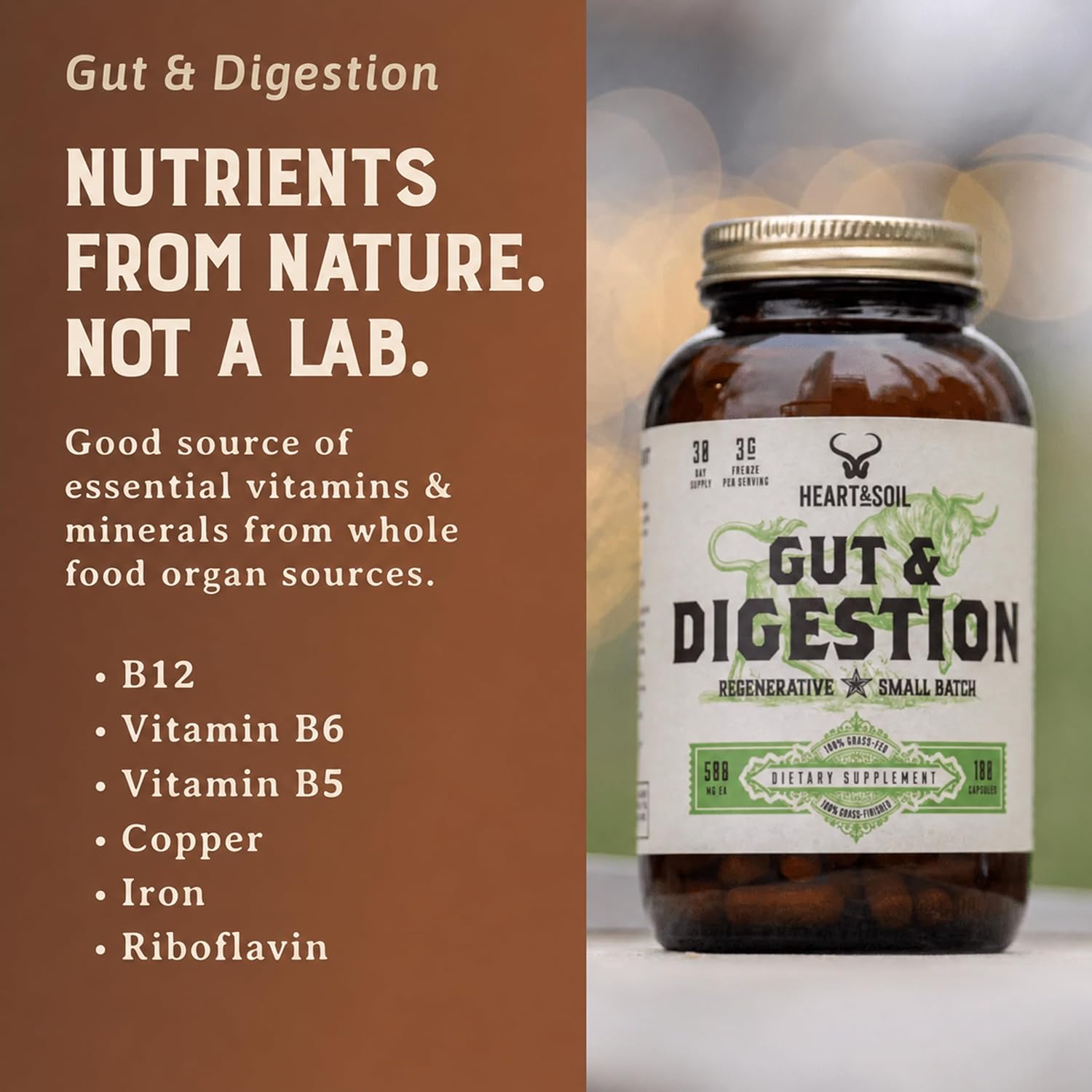 HEART & SOIL Gut & Digestion Supplement, 180 Capsules
