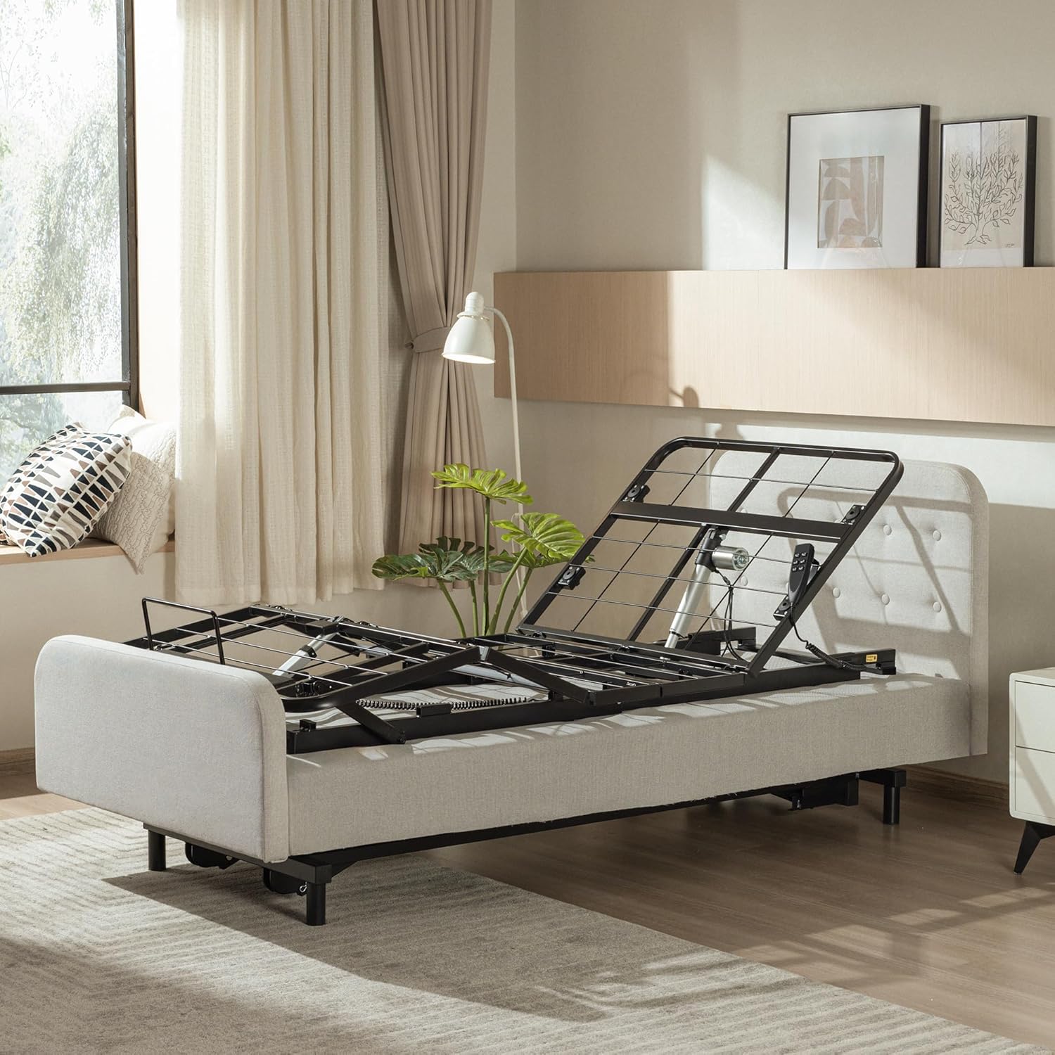 Twin XL Adjustable Bed Frame Without Legs for Rv Platform Storage Bed | Zero Clearance Head & Foot Electric Lift Recline