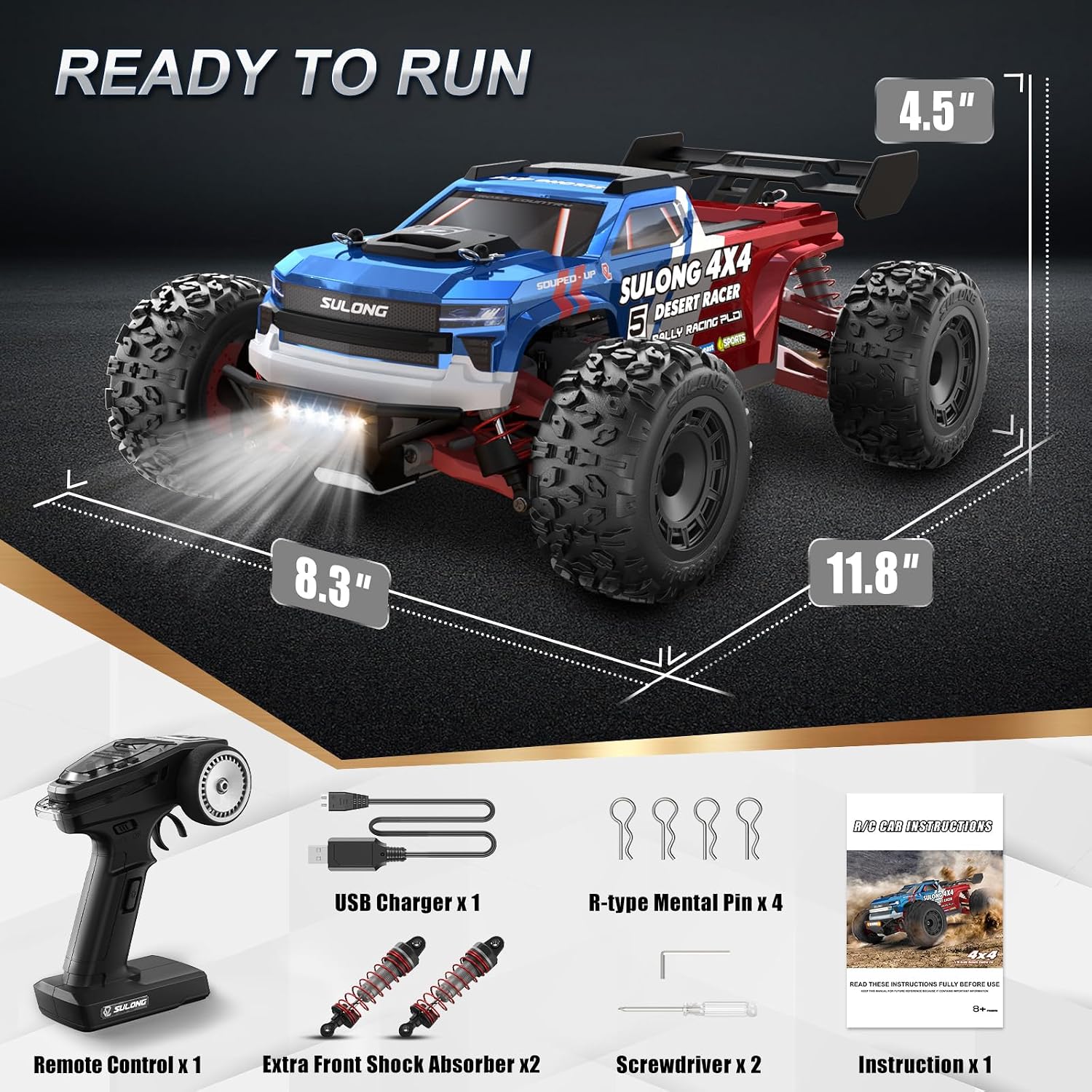 Tigora RC Cars 45 KPH, 4WD Offroad RC Truck for Adults & Teens, All Terrain Fast Remote Control Car with 2 Batteries, 60 Mins Playtime