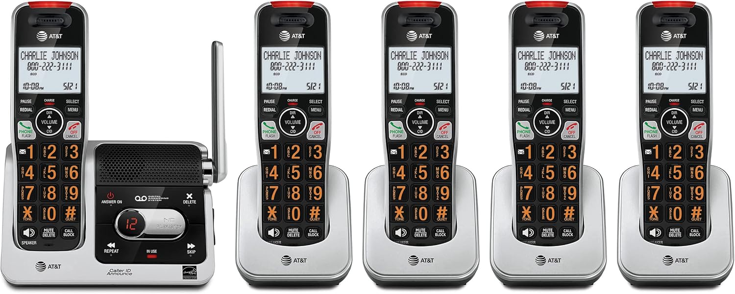 AT&T BL102-4 DECT 6.0 4-Handset Cordless Phone for Home with Answering Machine, Call Blocking, Caller ID Announcer, Audio Assist, Intercom