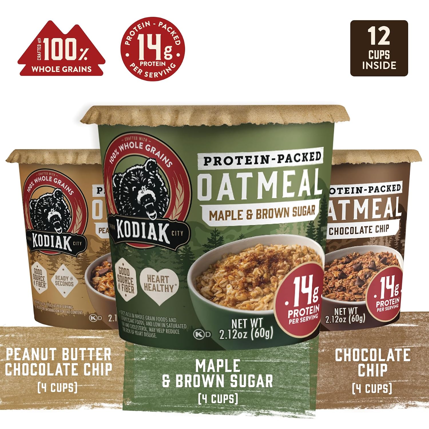 Kodiak Cakes Instant Protein Maple & Brown Sugar Oatmeal in a Cup, 2.12oz (Pack of 12)