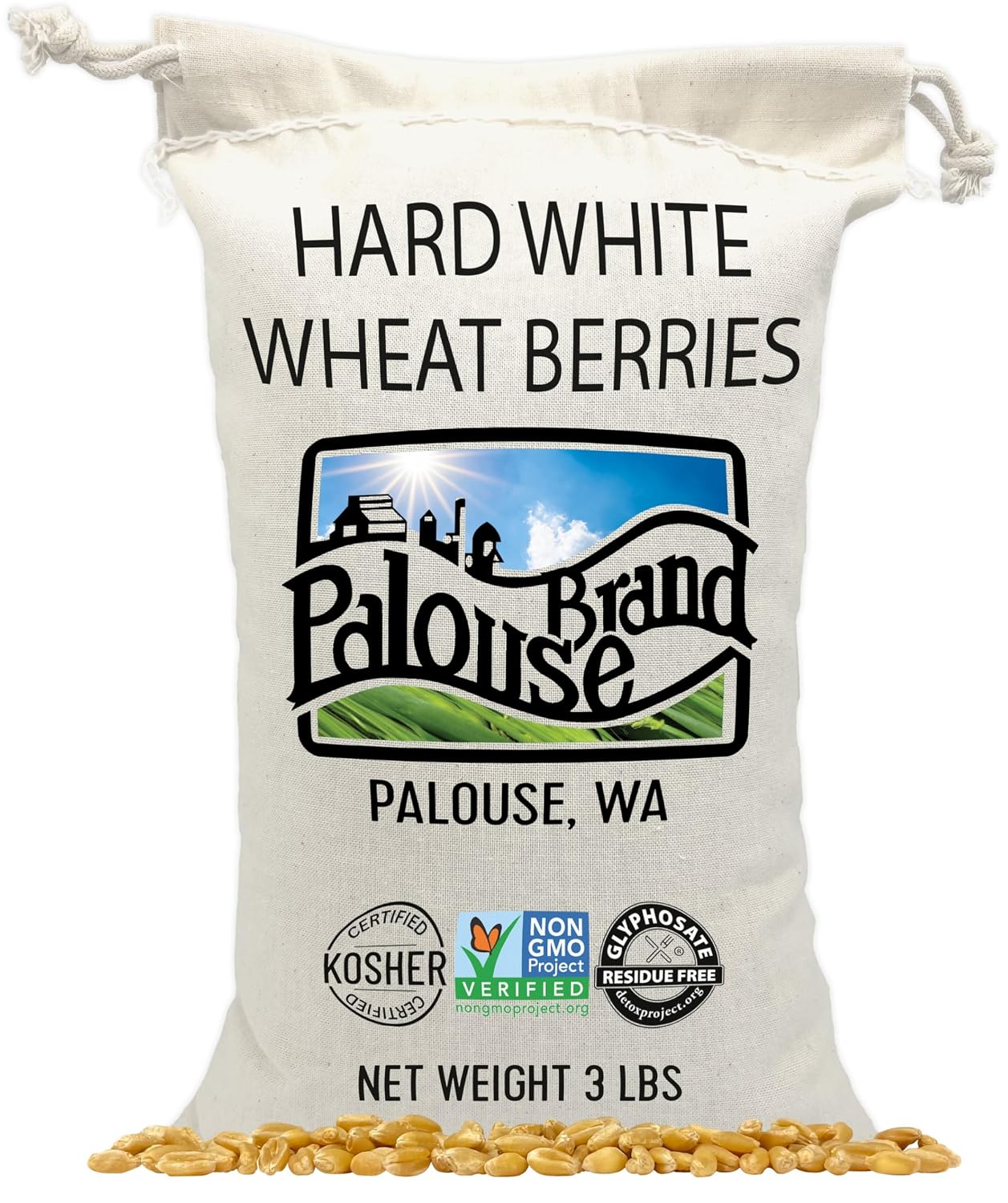 Palouse Brand Certified Glyphosate Residue Free Hard White Wheat Berries | 5 LBS | Non-GMO Project Verified | Kosher