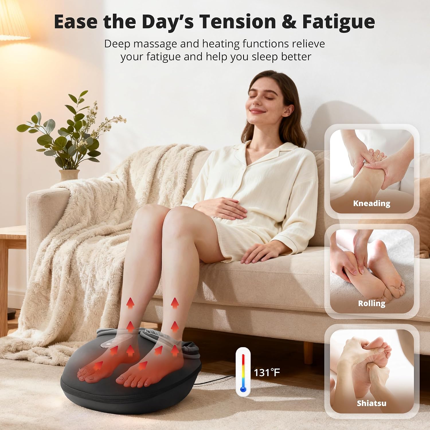 Medcursor Foot Massager with Heat - Shiatsu Feet Massage Machine Delivers Relief for Tired Muscles & Plantar, Deep Kneading Therapy