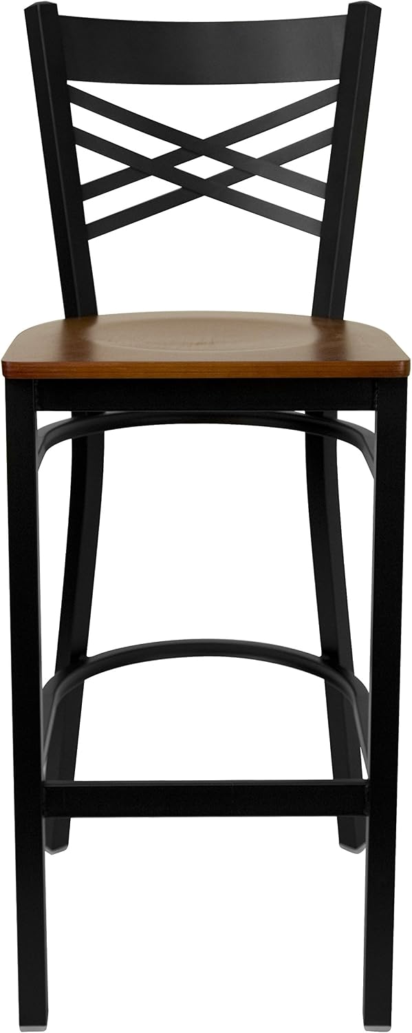 Flash Furniture Hercules Metal Restaurant Barstool, Black | X Back Style, Vinyl Upholstery, Durable Construction, Commercial Use