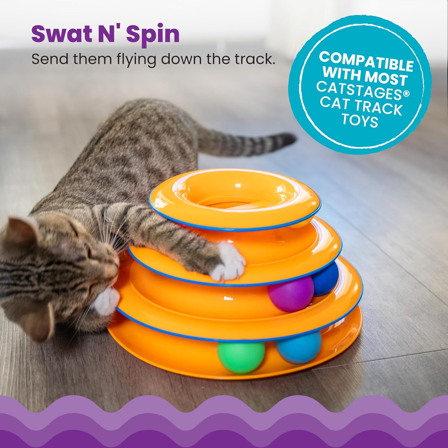 Catstages Tower of Tracks Cat Toy – 3-Level Track Tower with 6 Balls, Interactive Cat Toy for Indoor Enrichment