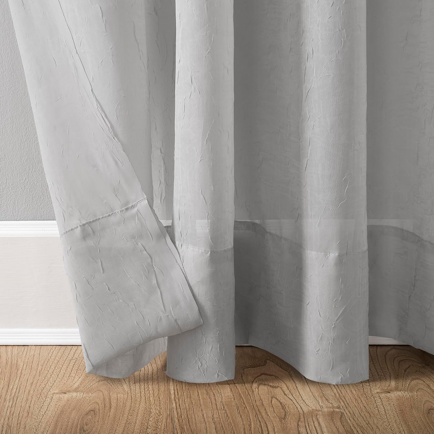 No. 918 Erica Crushed Sheer Voile Rod Pocket Curtain Panel, 51" x 108", Eggshell Off-White