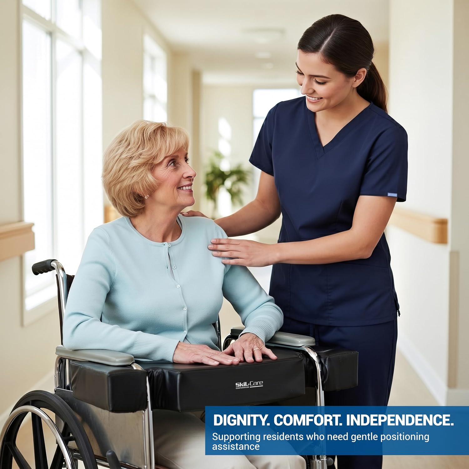 Skil-Care Wheelchair Lap Top Tray Cushion, Half-Arm, 4" Thick, 18", Black | 307040, Fits All 18" Half-Arm Wheelchairs, with Foam Cutouts for Secure Fit, Polyfoam Padding, Durable Wipe-Clean Vinyl Cover